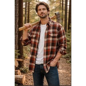 Vintage Red Flannel Long Sleeve Shirt Men’s Large Fall Faded Glory 100% Cotton